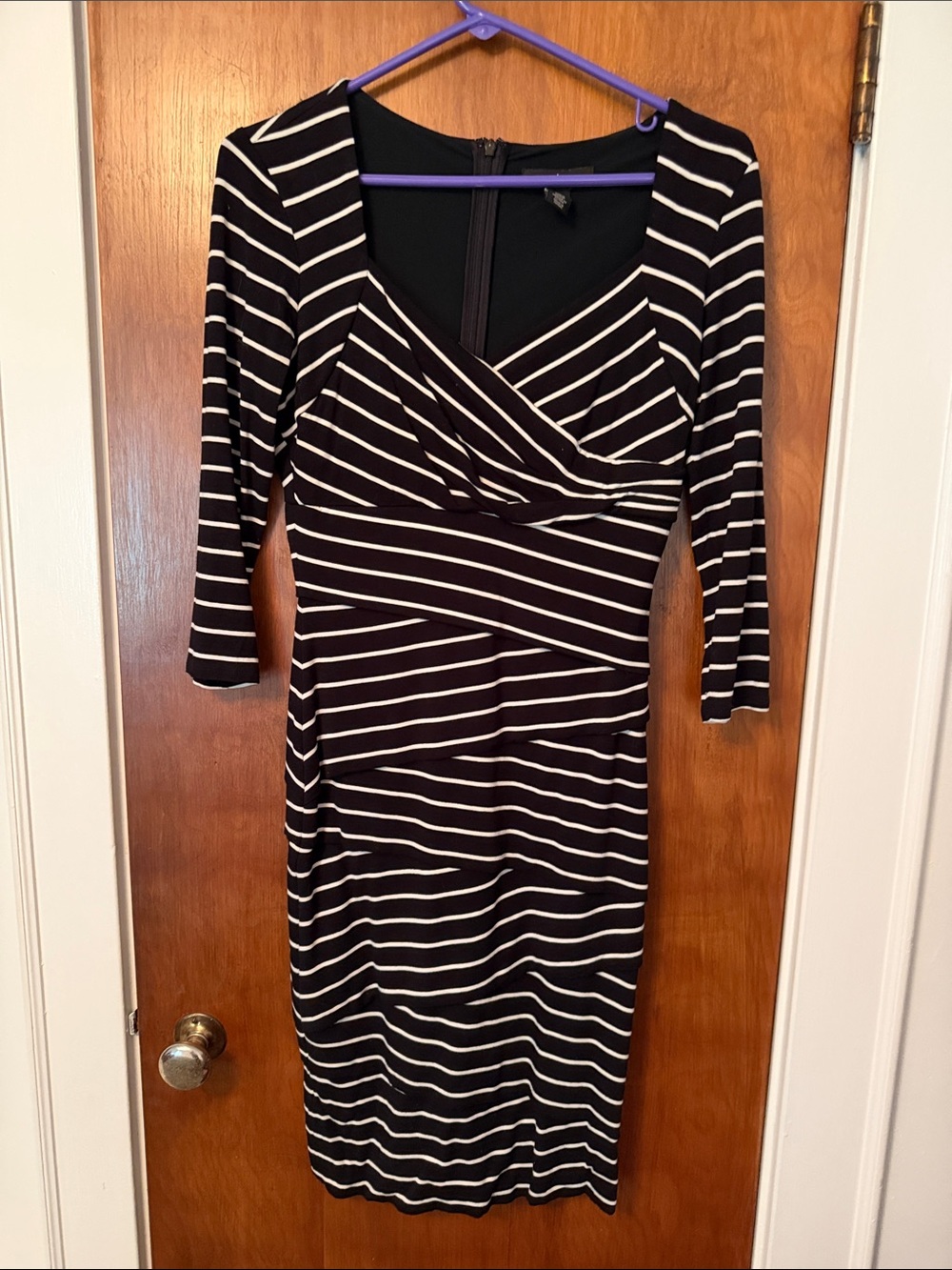 WHBM bodyconStriped Black and White Wrap-Front Sheath Dress 4